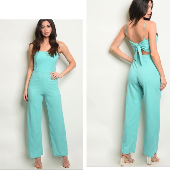 HipFinds Pants - 🥂Aqua Back Tie Jumpsuit🌟
